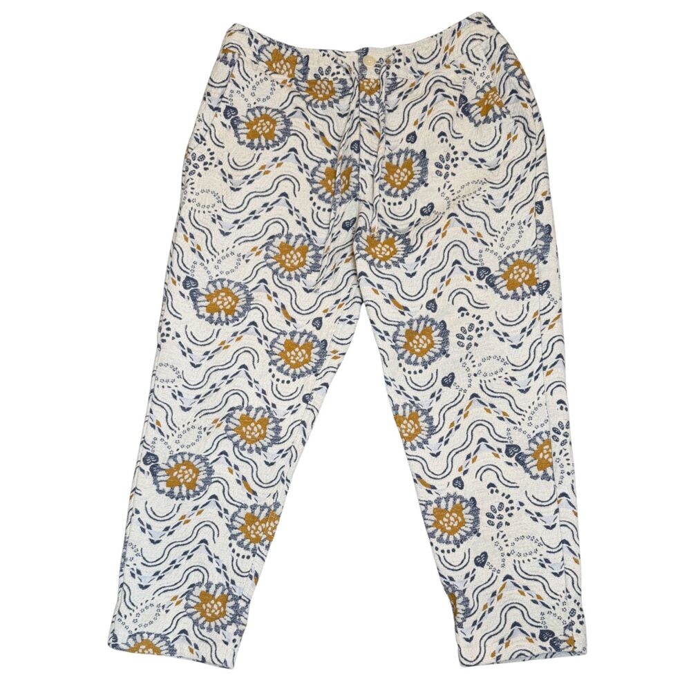 Wax London Jacquard Blue Yellow White Floral Kurt Trousers Size 34 Cottage